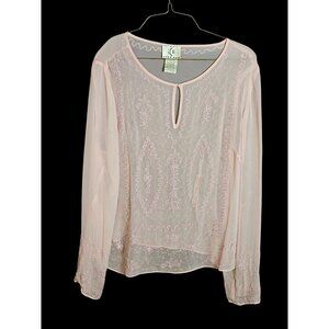 Vintage Inspired Sheer Pink Embroidered Boho Blouse